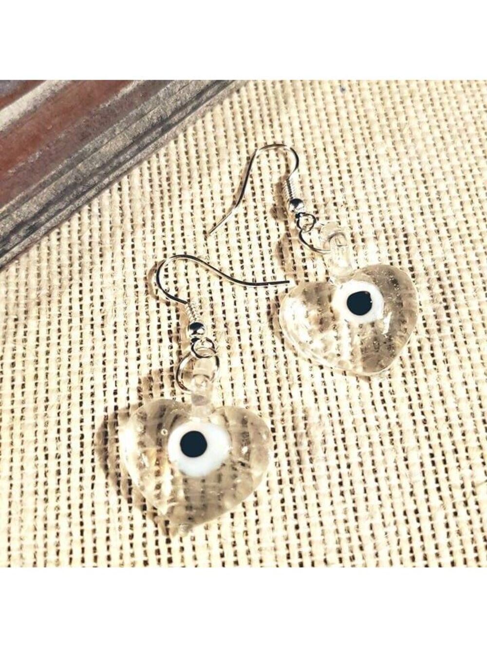 Evil Eye Murano Heart Earrings Clear